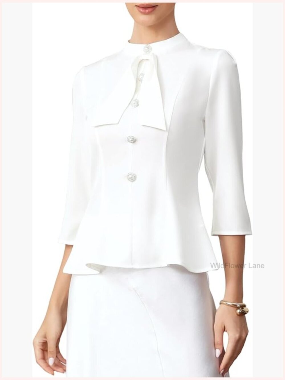 Mock Neck Peplum Top Blouse with Ruffled Hem 3/4 Sleeve